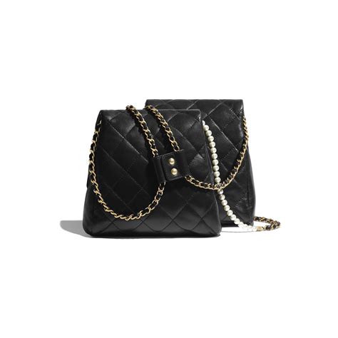 chanel lambskin imitation pearls & gold-tone metal black side-packs|Card holder .